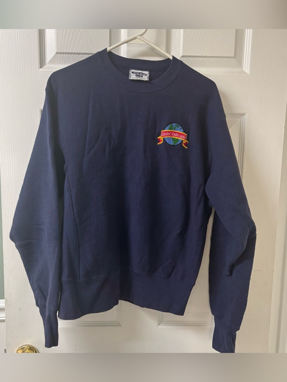 Vintage Lee Embroidered Globe Crewneck Sweatshirt Navy Blue Retro Streetwear